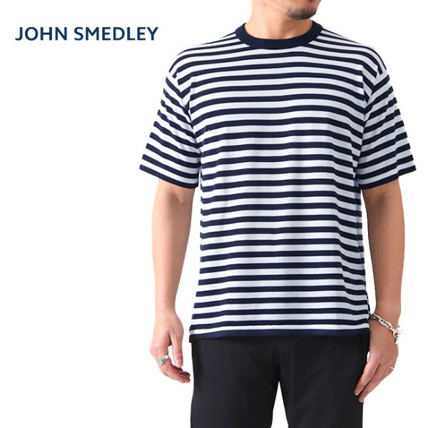 JOHN SMEDLEY ジョンスメドレー 30G ボーダー クルーネック ニットTシャツ S4558