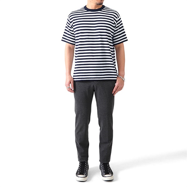 JOHN SMEDLEY ジョンスメドレー 30G ボーダー クルーネック ニットTシャツ S4558