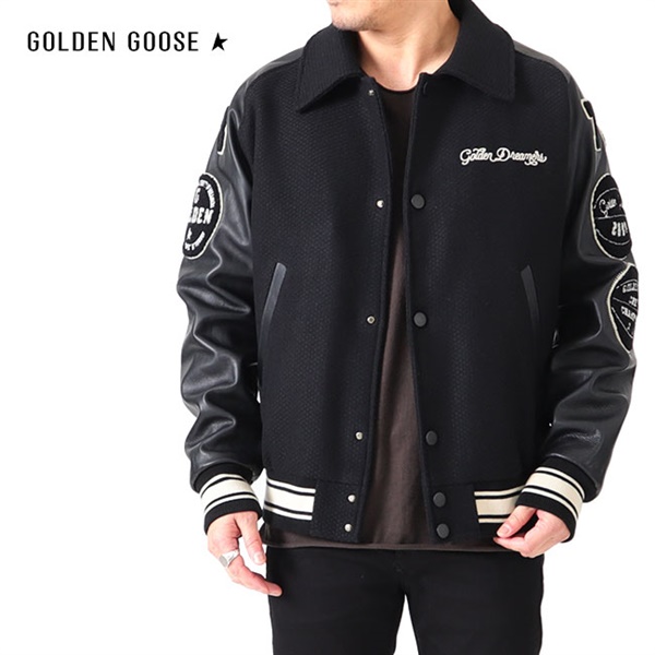 Golden Goose ゴールデングース ウール × レザー ワッペンロゴ 襟付き スタジャン  Golden Goose (ゴールデングース) Add. 宮崎