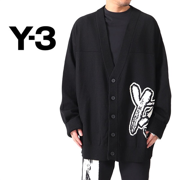 【美品】Y-3 ワイスリー ブラッシュロゴ オーバーサイズ ニットカーディガンMate