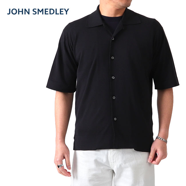 英国製 JOHN SMEDLEY オープンカラー ニットポロ ネイビー JOHN SMEDLEY/ジョン・スメドレー 半袖ニットポロ/ISIS/EASY FIT
