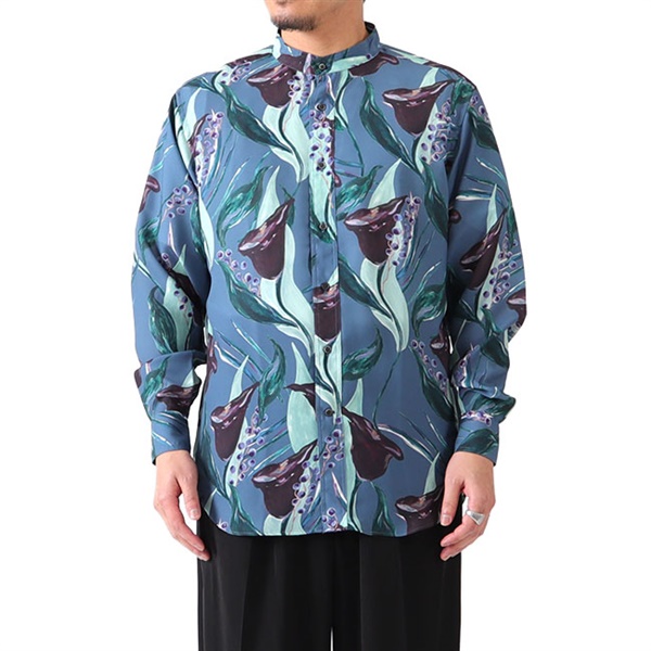 RAINMAKER レインメーカー 花柄 バンドカラー ロングテイルシャツ RM221-037