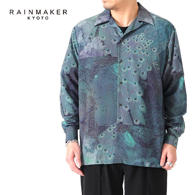 TIME SALE] RAINMAKER レインメーカー 孔雀柄 オープンカラーシャツ
