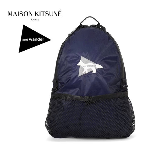 and wander × Maison Kitsune アンドワンダー メゾンキツネ コラボ コーデュラナイロン ポケッタブル バックパック  185910