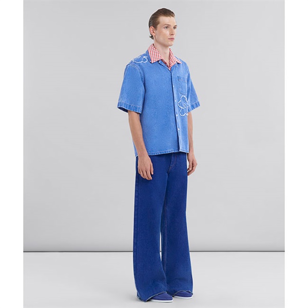 国内発送 関税送料込 MARNI ロゴ ブルー ローライズ ジーンズ ブルー ローライズジーンズ、レッドベルト付き | Marni