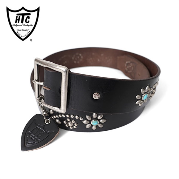 HTC 1.24ターコイズフラワースタッズベルト 34インチ HTC エイチティー