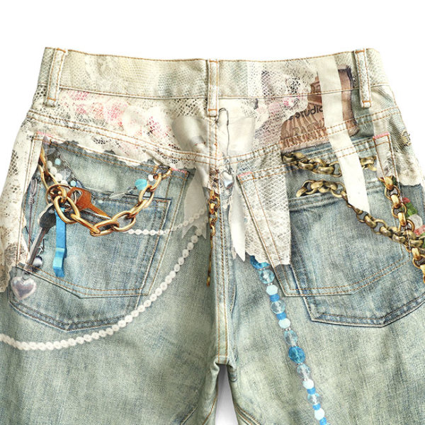 Acne Studios ルーズフィットジーンズ2006 トロンプルイユプリント Acne Studios - Loose fit jeans - 2006 - White/green