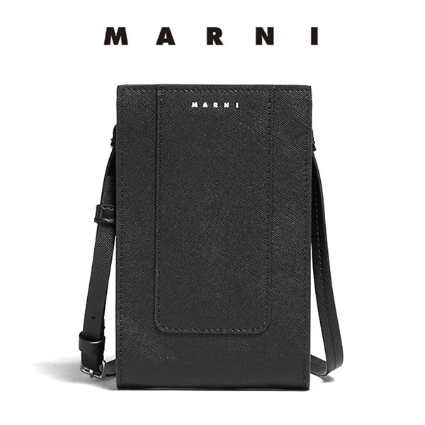 MARNI マルニ サフィアーノレザー ミニロゴ ショルダー スマホポーチ