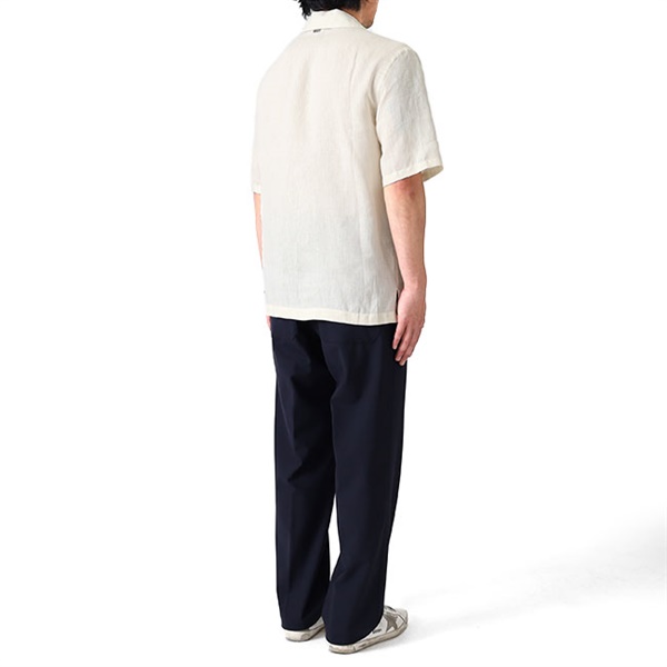 HERNO ロンクスリフラミナシャツ CM00002UL12817 9300BLACK LYOCELL LINEN TWILL SHIRT WITH DESIGN COLLAR AND COLOR