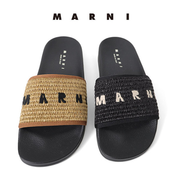 MARNI マルニ バラジウム ラフィア調 ラバースライド ロゴ サンダル SAMR003702P3860