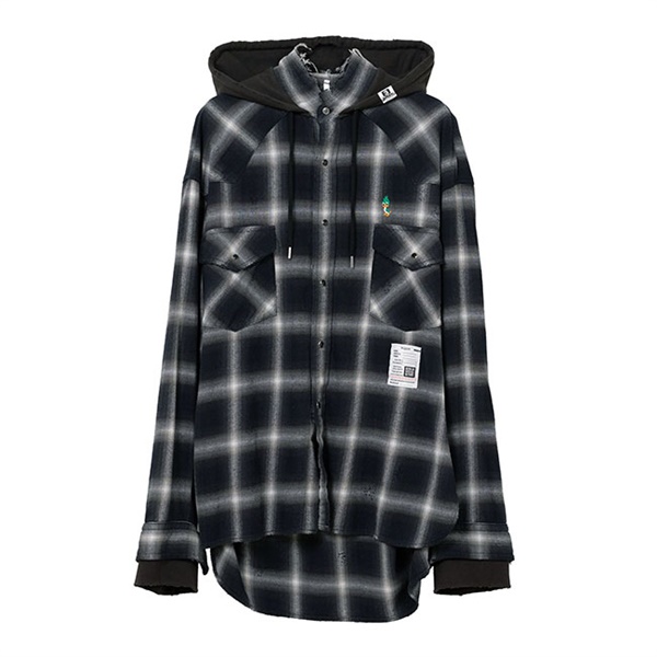 Mihara Yasuhiro チェック柄フード付きシャツジャケット サイズ48 Maison MIHARA YASUHIRO ミハラヤスヒロ フード付き チェック